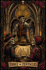 Fototapeta premium Colorful Day of the Dead Illustration Featuring Skeleton Characters