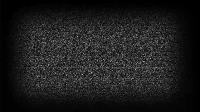 Analog TV static noise background with glitch interference and retro VHS screen distortion effect.
