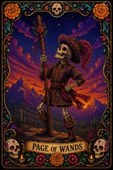 Obraz premium Vibrant Skeleton with Staff in Colorful Desert Landscape Scene