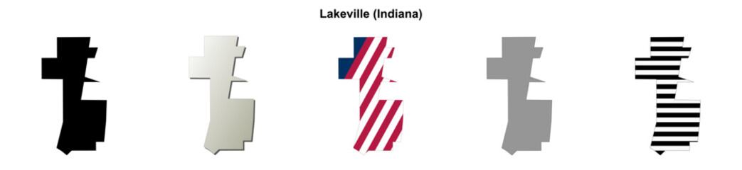 Obraz premium Lakeville (Indiana) blank outline map set