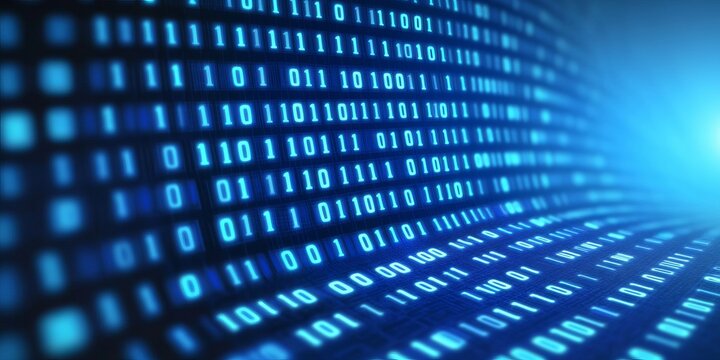 Futuristic Data Pipeline with Blue Stream and Binary Rain Over a Secure Network Space Background