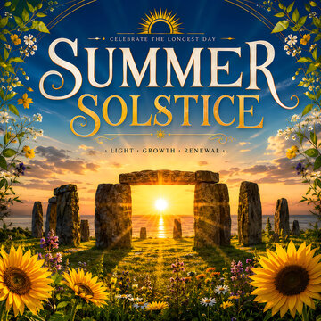 Summer solstice at stonehenge with sunflowers