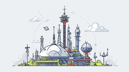 A futuristic communication station stands against a clear sky with clouds © sedulurmu
