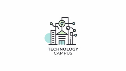 Fototapeta premium A minimalist vector icon representing a modern digital research facility building