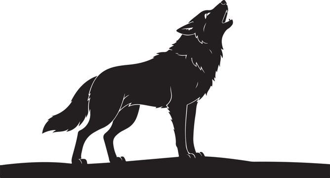 Wolf silhouette, howling wolf, animal icon, black vector