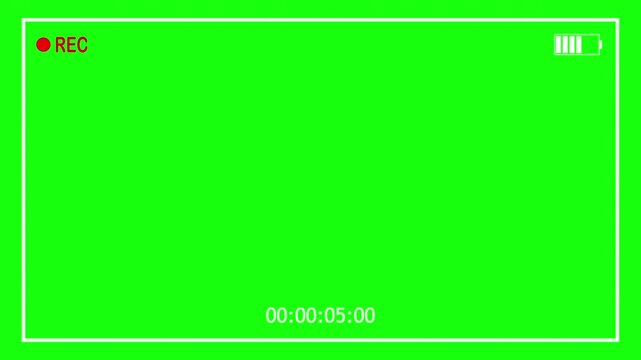 Camera viewfinder, camera streaming recorder, footage. Video camera recorder screen overlay, rec text camera recording icon blink animation on green screen in 4K