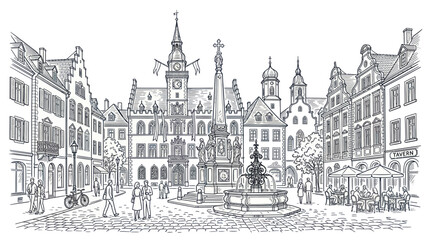 Obraz premium european city square with historic buildings