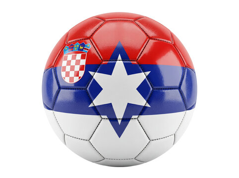 Soccer Ball with Croatia Flag Design, Glossy Leather Texture, and Stitched Panels Isolated on White Background