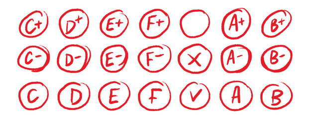 Hand drawn school grade circles red marks set educational design © Yanka