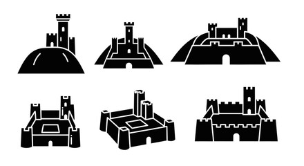 Fototapeta premium Collection of Castle Icons, Medieval Fortress Silhouettes
