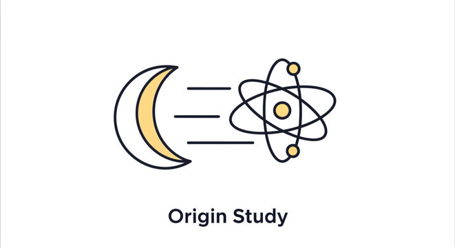 Cosmic Origin Study: Moon Orbiting Atom Icon