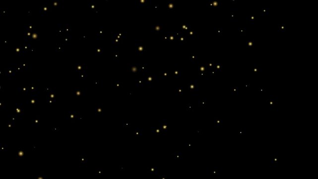 4k dust partical falling isolated black background.Golden confetti. Abstract background with golden shiny sparkling sparkles. Particles of gold dust sparkles. Flying and flickering particles of light.