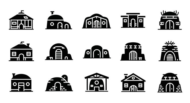 Diverse Housing Types Icons: Traditional and Modern Dwellings Collection