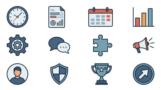 Collection of Business and Finance Icons for Presentations and Web Design.