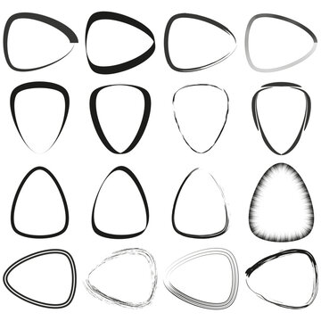 Set of black guitar pick and plectrum outline frame shapes vector. Ideal for music branding rock band logos and festival graphics.