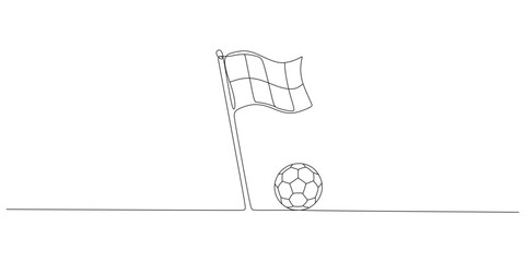 Continuous line drawing of soccer corner flag and football ball © Art Ris