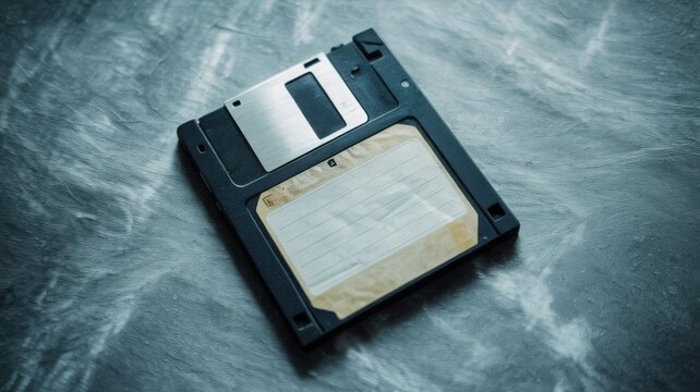 Vintage 3.5 inch floppy disk on gray background