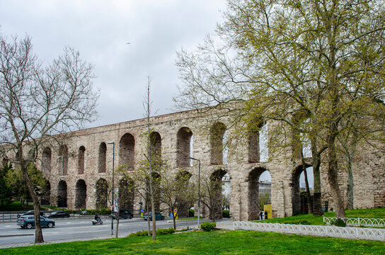 The old Valenta Aqueduct in Istanbul Turkey