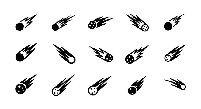 Meteor Icons Set, Space Celestial Objects, Falling Stars Collection
