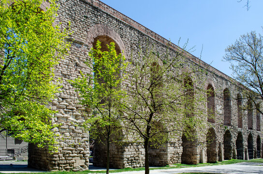 The old Valenta Aqueduct in Istanbul Turkey
