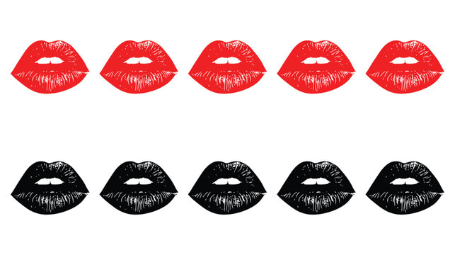 Lips vector illustration set of black lip silhouettes with white details