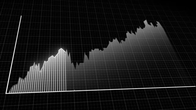 white color bar chart with growing business concept hi tech technology chart with a grid black stock market background