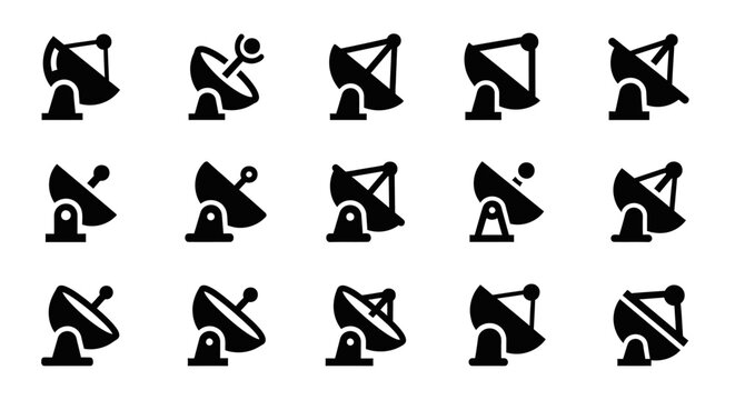 Satellite Dish Icons Collection: Communication, Technology, Broadcast