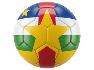 Fototapeta premium Soccer Ball with Stitched Leather Texture, Red Yellow Blue and Green Country-Inspired Pattern for Sports Training and Match Play