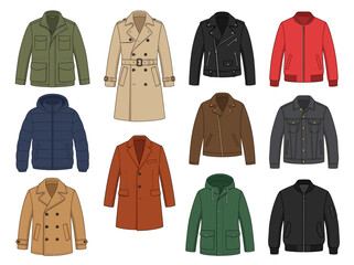 Fashion illustration showcases various stylish coats and jackets on display © OSTI
