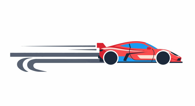 A sleek, red sports car with blue accents zooms forward, leaving behind motion blur lines