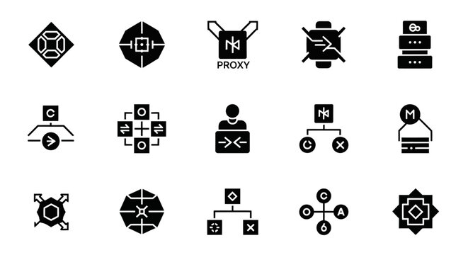 Technology Icons Set: Network, Server, Proxy, Data Flow, Algorithm, System