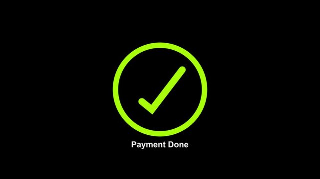 Green neon circle outline with small tick validation mark. Successful check mark symbol for approved website choice. Animated confirmation graphic on black.