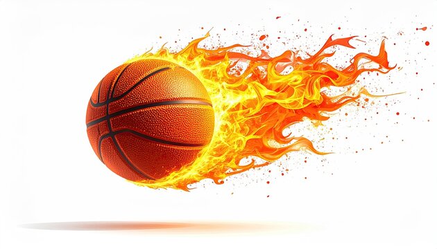 Orange basketball blazing with vibrant fire trail and sparks