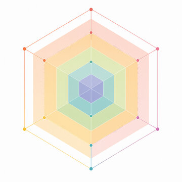 A colorful radar chart or spider graph is displayed against a white background, illustrating data across multiple axes.