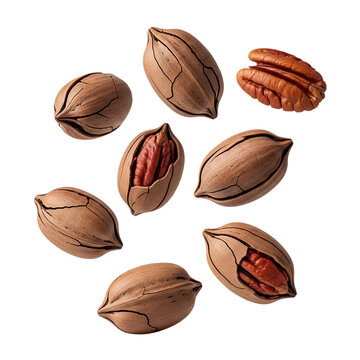 Raw pecans isolated on transparent background view.
