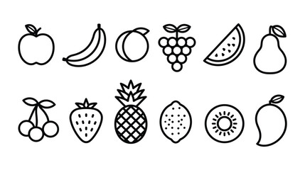 Fototapeta premium Fresh fruit icons set in simple line style illustration