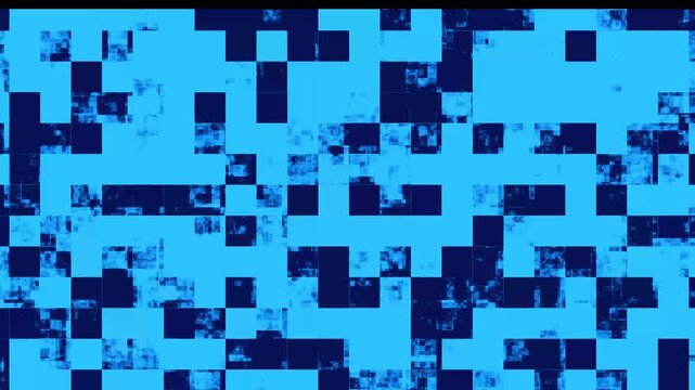 Abstract mosaic pattern background of pixelated blue square blocks. Digital mosaic grid texture for modern technology layout presentation. Animated square loop.