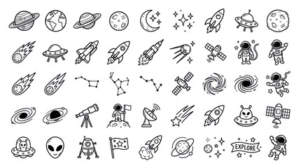Space exploration and astronomy doodle icon set © Budi