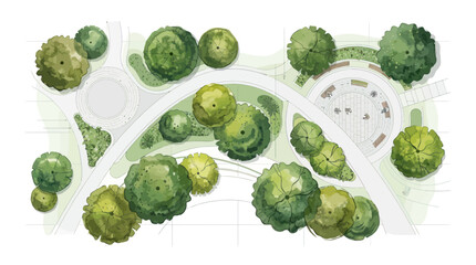 Aerial landscape design plan for public park and garden © Budi