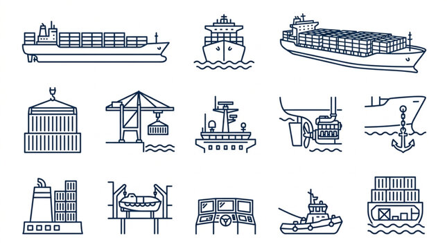 Collection of Maritime and Port Infrastructure Icons