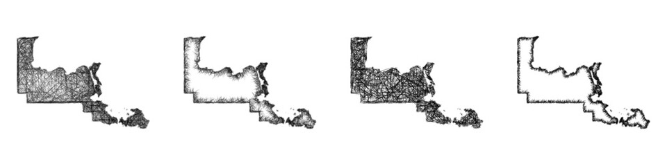 Obraz premium Black and white sketch Chippewa County (Michigan) outline map design set