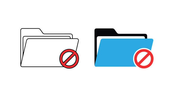 Close-up of two folders with no access symbols, representing restricted or confidential document storage