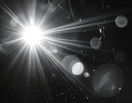 Bright lightburst with rays, lens flares, and textured background