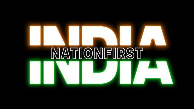 India Nation first text design reveal green and orange light glow animation