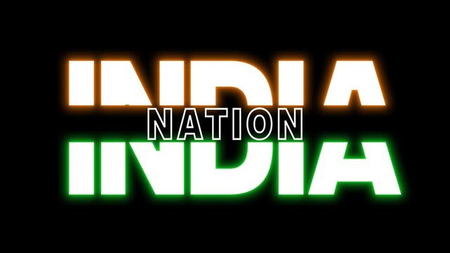 India Nation text design reveal green and orange light glow animation