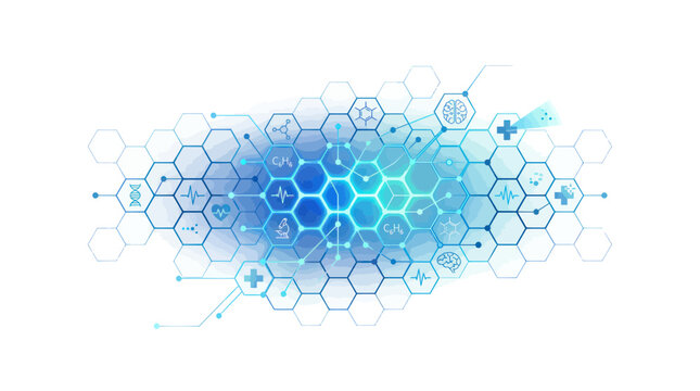 Blue medical technology background with scientific honeycomb pattern