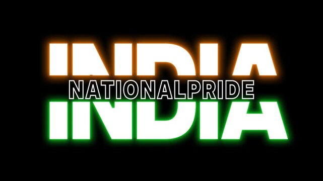 India National pride text design reveal green and orange light glow animation