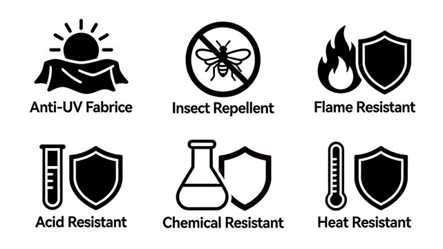 UV resistant fabric, insect repellent, flame retardant, acid alkali resistant, chemical heat-resistant icon, multiple extreme environmental protection, outdoor workwear and industrial protective 