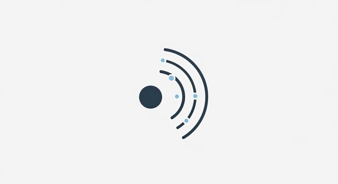 Abstract blue circular signal icon on light background.