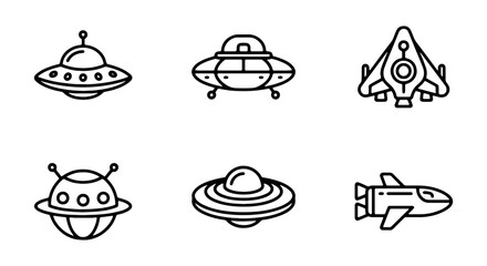 Spacecraft Icons: UFOs, Rockets, Aliens, Sci-Fi Vector Set © KALA